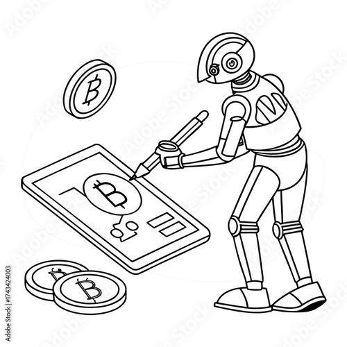 a robo painting a bitcoin 
