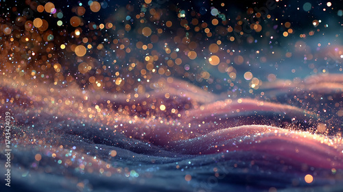 Shiny Snow Particles and Golden Bokeh Background for Christmas