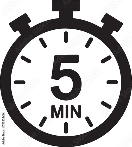 Five Minute Timer Icon for Time Management and Productivity Black Illustration
