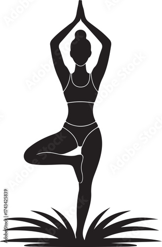 Elegant woman practicing yoga tree pose outdoors