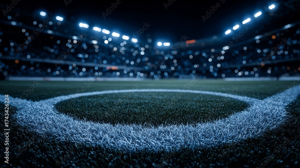 Fototapeta premium Excitement under the floodlights: A vibrant stadium ready for a thrilling game