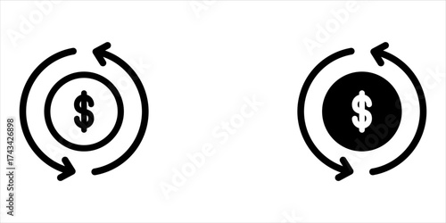 Dollar currency exchange icon set on black circle. USD Money conversion sign symbol