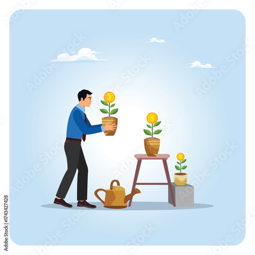 Businessman Planting Money Plants concept. Growth, Investment, And Sustainable Prosperity Imagery