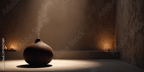 Aromatherapy Diffuser in Serene Earthy Room with Candles