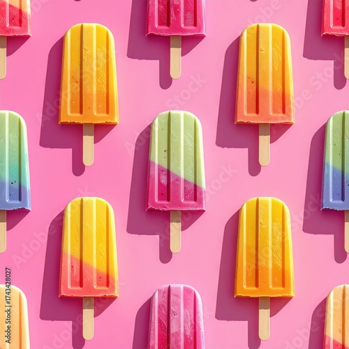 Colorful Popsicles on Pink Background Pattern