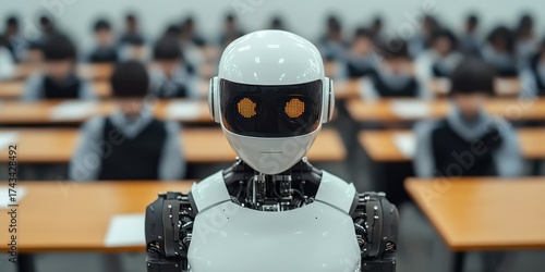 Wallpaper Mural Robot Teacher in Classroom Setting with Students at Desks Torontodigital.ca