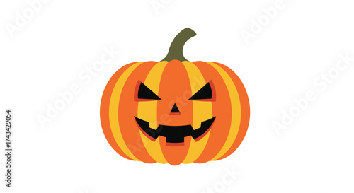 A spooky jack o lantern carved from a bright orange pumpkin for Halloween decorations.