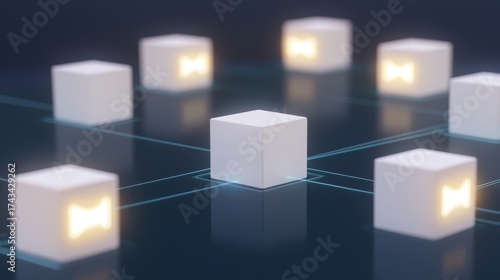 Abstract digital cubes with glowing connections and highlights