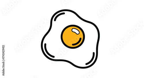 A delightful cooked egg with a bright yellow yolk and wispy white edges.