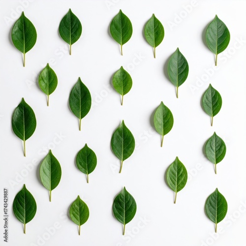 Green Leaves Pattern on White Background