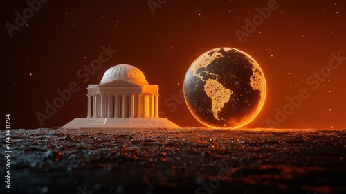 Futuristic Earth with Dome Structure in Cosmic Background