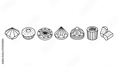 Collection of hand drawn dessert and pastry icons isolated on food art vector