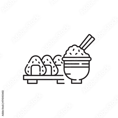 Onigiri and Japanese rice icon, food Symbol Outline icon Transparent background Editable Stroke