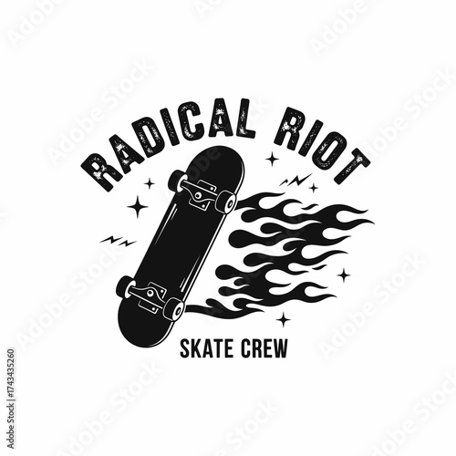Radical Riot Skate Crew Skateboard with Flames.