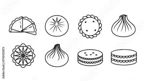 Hand drawn dumpling icons collection decorative delicious asian food sketch graphics set vector