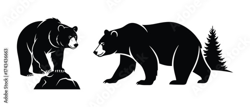 Powerful black bear silhouettes embodying the strength and wild spirit of nature's majestic creatures, perfect for wilderness themes and natural habitat concepts
