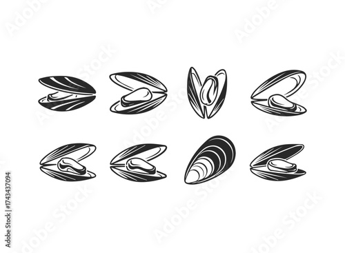 Collection of Stylized Mussel Icons.