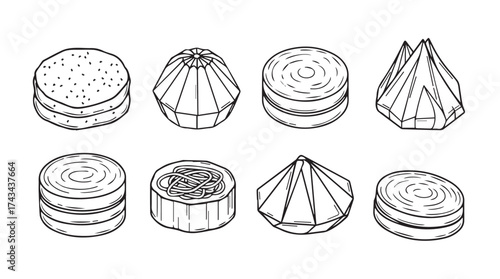 Hand drawn assortment of delicious chinese dim sum dumplings and buns isolated sketch vector