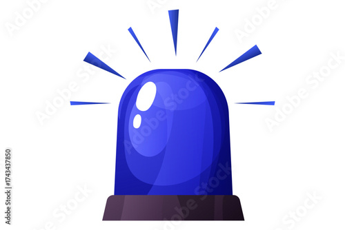 Siren emergency signal, blue flashing alarm. Blue lamp police, ambulance or rescue urgent warn. Attention flasher alert. 
