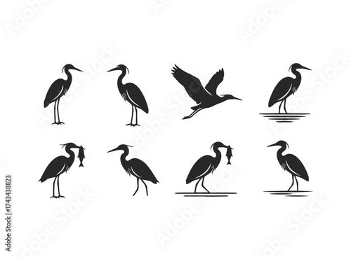 Heron Bird Silhouettes Collection.