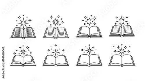 Open books with growing plants and stars symbolizing knowledge growth and enlightenment vector