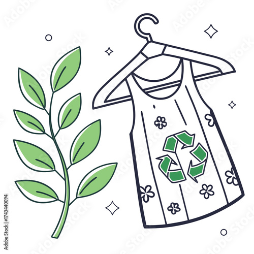 Sustainable fashion concept with a dress and recycling symbol