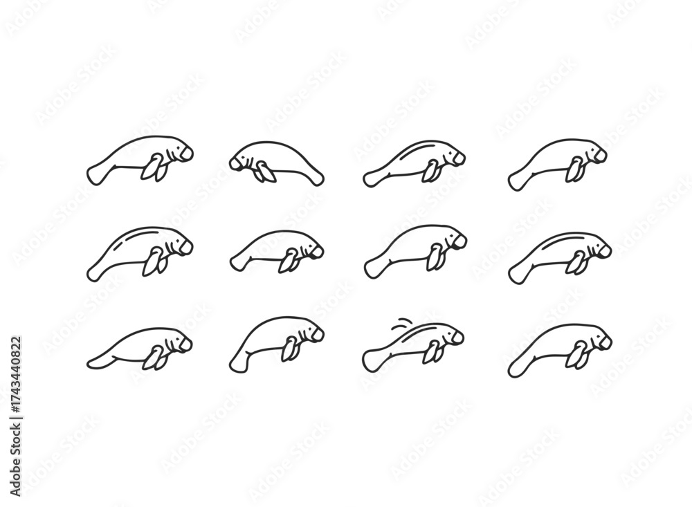 Obraz premium Simple Line Art Manatee Collection.