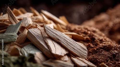 Fragrant Agarwood: Close-Up of Authentic Oud Wood Chips for Incense Production
