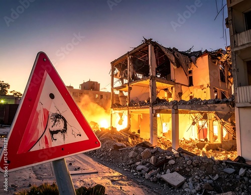 Ruined building at sunset