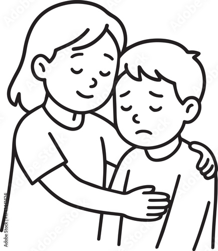 A comforting embrace between a mother and her child conveys love, support, and a sense of security and reassurance.