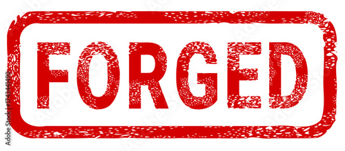 Dirty red stamp mark "FORGED" surrounded by a rounded frame (cut out)