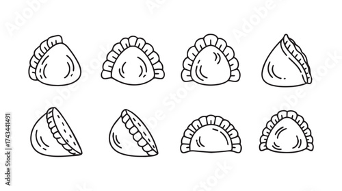 Hand drawn dumpling illustrations collection variety of shapes and styles appetizer food art vector