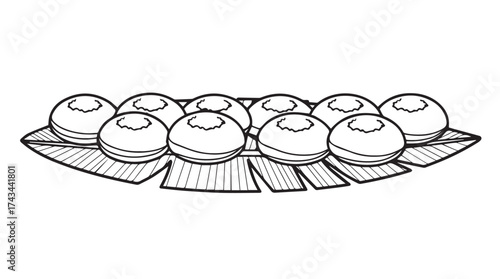 Whimsical hand-drawn line art of fresh blueberries on a textured leaf serving vector