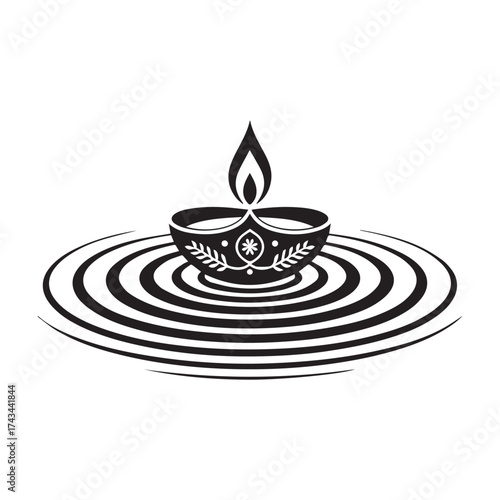 Vector art of diwali oil lamp with ripple effect, representing the spread of light and positivity during the festival