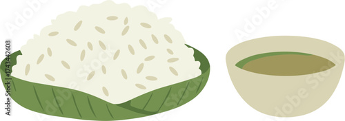 Simple Flat Illustration Asian Rice with Soup in a Bowl Design