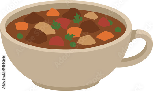 Simple Flat Design Cup of Beef Stew with Carrot and Potato Food