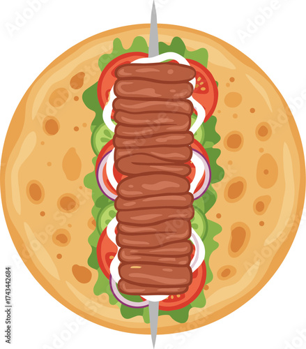 Flat Cartoon Shawarma Kebab Wrap Detail Illustration Fresh Delicious Cuisine