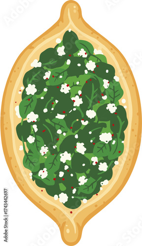 Flat Style Illustrated Spinach Feta Cheese Pie Traditional Food Icon