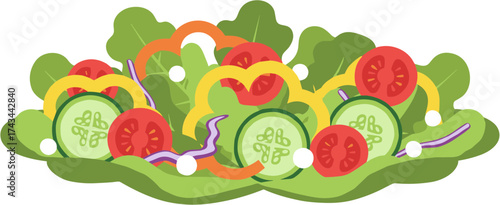 Flat Lay Fresh Salad Bowl with Various Vegetables Illustration