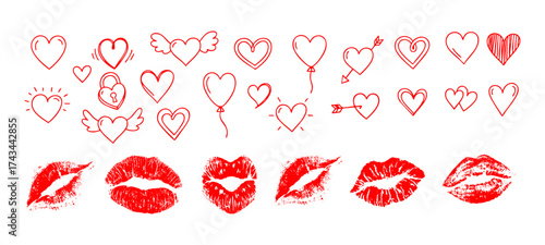 Red Lips and Heart Vector Illustration for Poster and Packaging