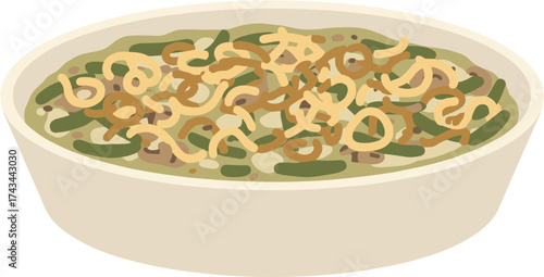 Simple Flat Illustration of Green Bean Casserole in Dish for Holiday