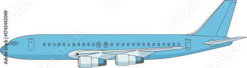 Cartoon Style Passenger Aircraft Plane Detailed Illustration in Blue Shade