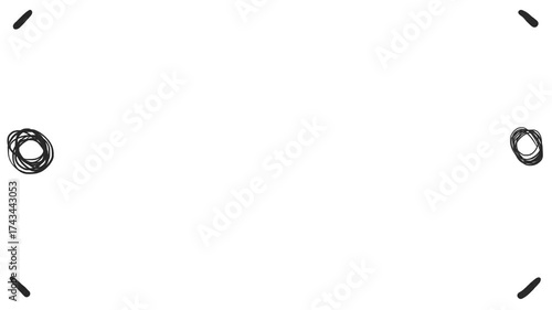 Short lines move along the edges of the screen and drawn circles spin.