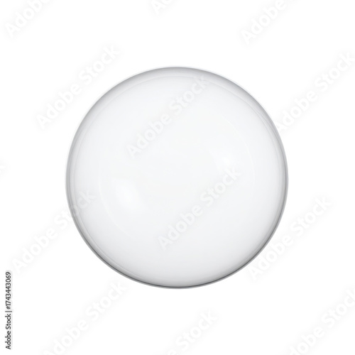 A shiny white sphere, centered on a black background, with subtle reflections and a white outline