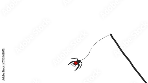 A long thin branch and a spider on a web twitch in a strong wind.