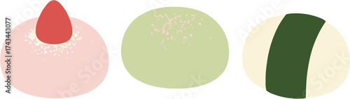 Simple Flat Illustration of Colorful Japanese Mochi Dessert Food Set