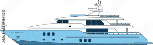 Clean Lineart Luxury Modern Mega Yacht Transportation Watercraft Illustration