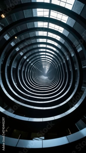 Black and white spiral architectural spatial pattern