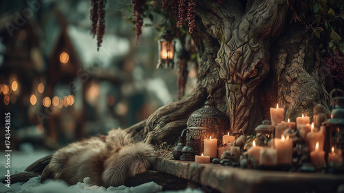 Wallpaper Mural Winter yule celebration featuring ancient pagan traditions in a mystical forest setting Torontodigital.ca