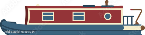 Flat Style Detailed Canal Boat Narrowboat Barge Transportation Isolated Illustration